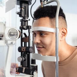 Man receiving an eye exam.