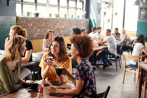 Crowded cafes and restaurants can reach noise levels that are hazardous for hearing.